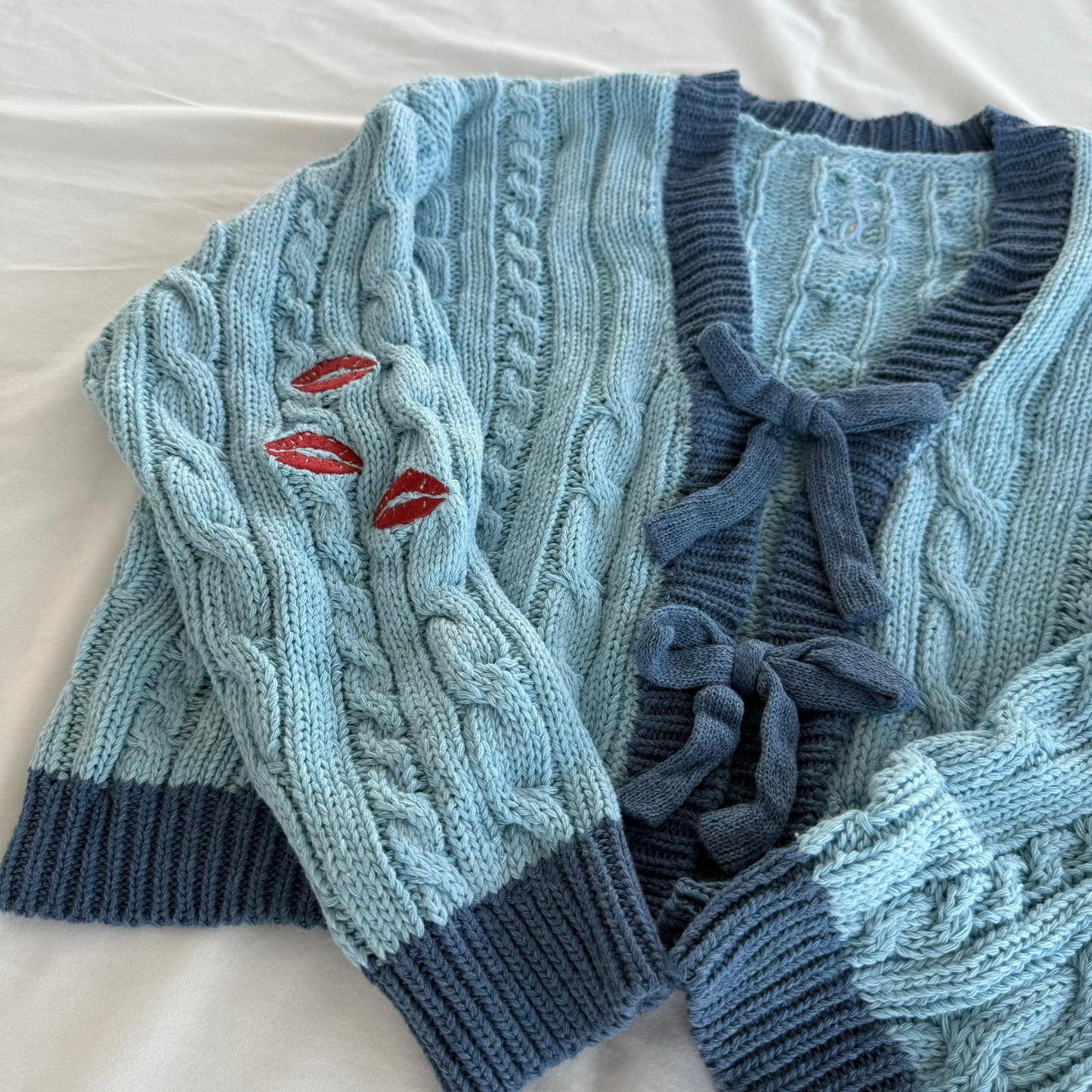Sabrina: Blue Bow Cardigan (cropped version)