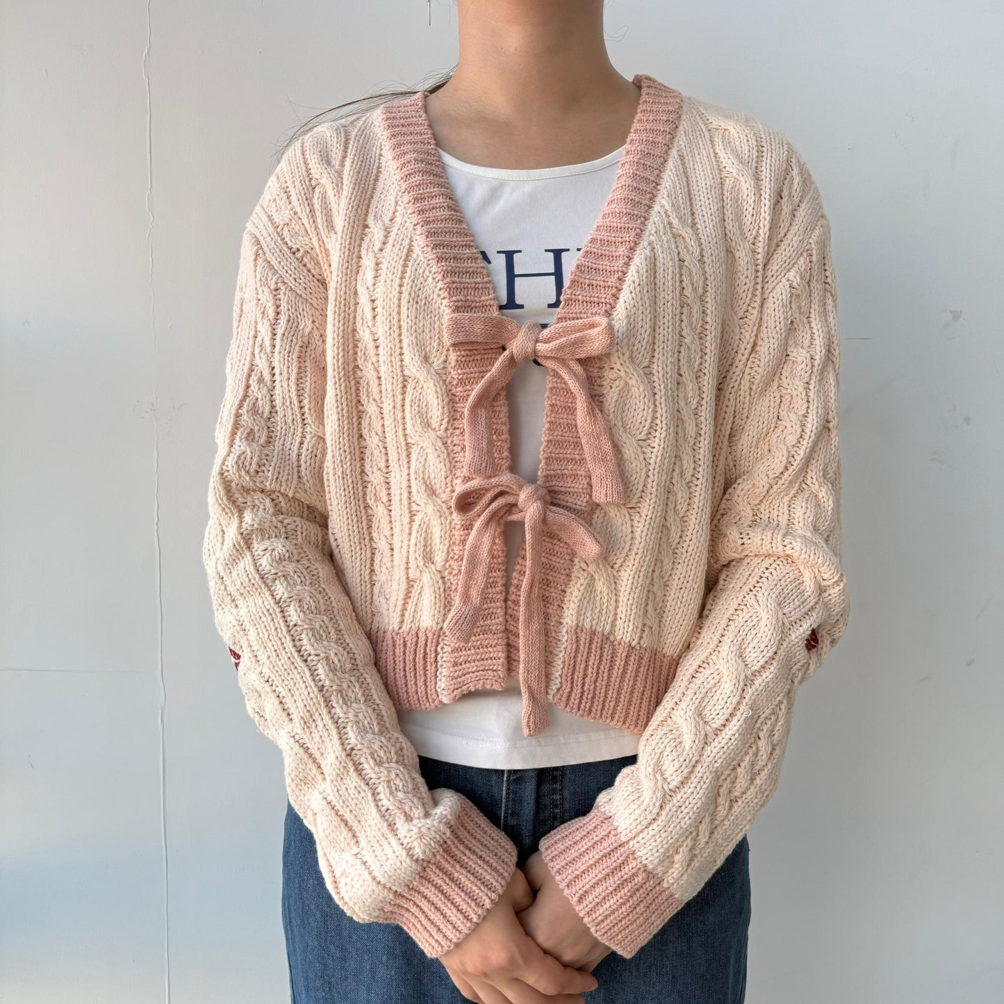 Sabrina: Pink Bow Cardigan (cropped version)