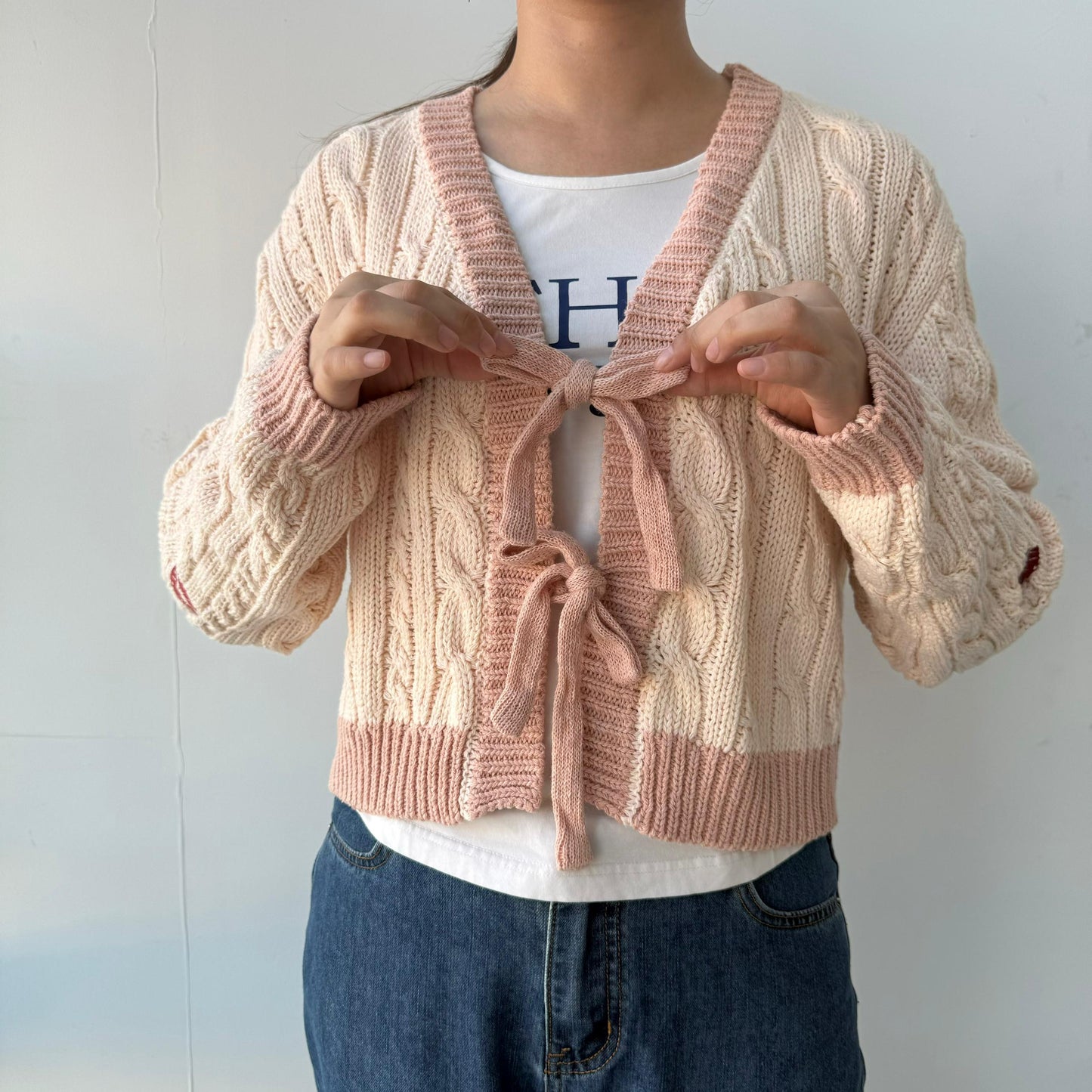 Sabrina: Pink Bow Cardigan (cropped version)