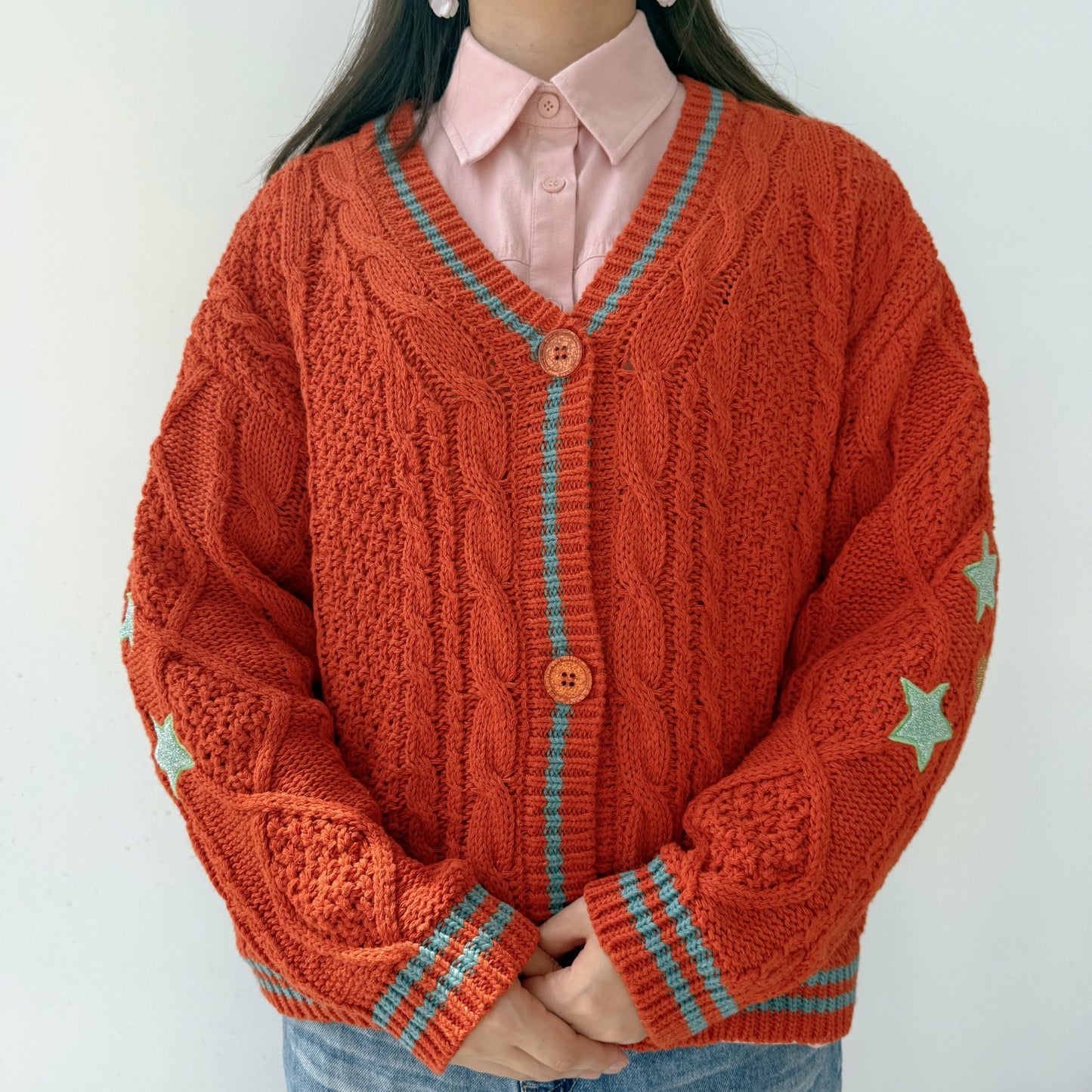 SHOWGIRL Star Cable Knit Cardigan: Orange ❤️🔥✨