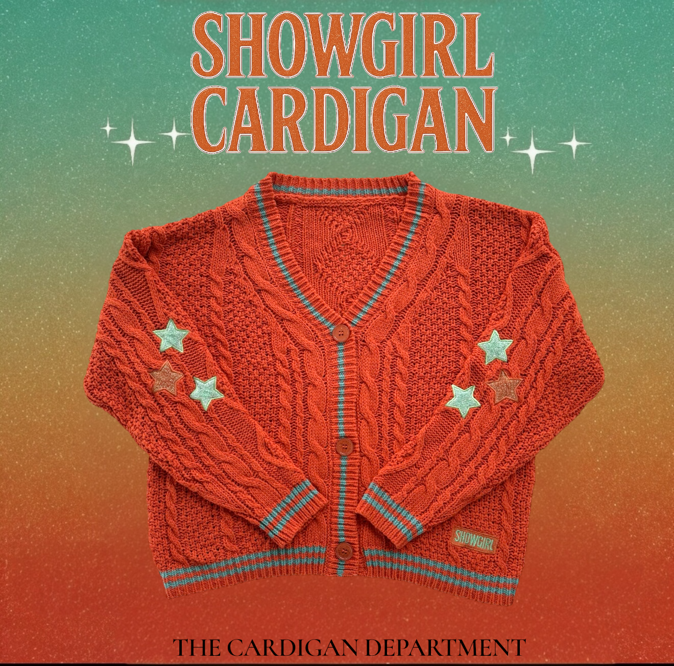 SHOWGIRL Star Cable Knit Cardigan: Orange ❤️‍🔥✨