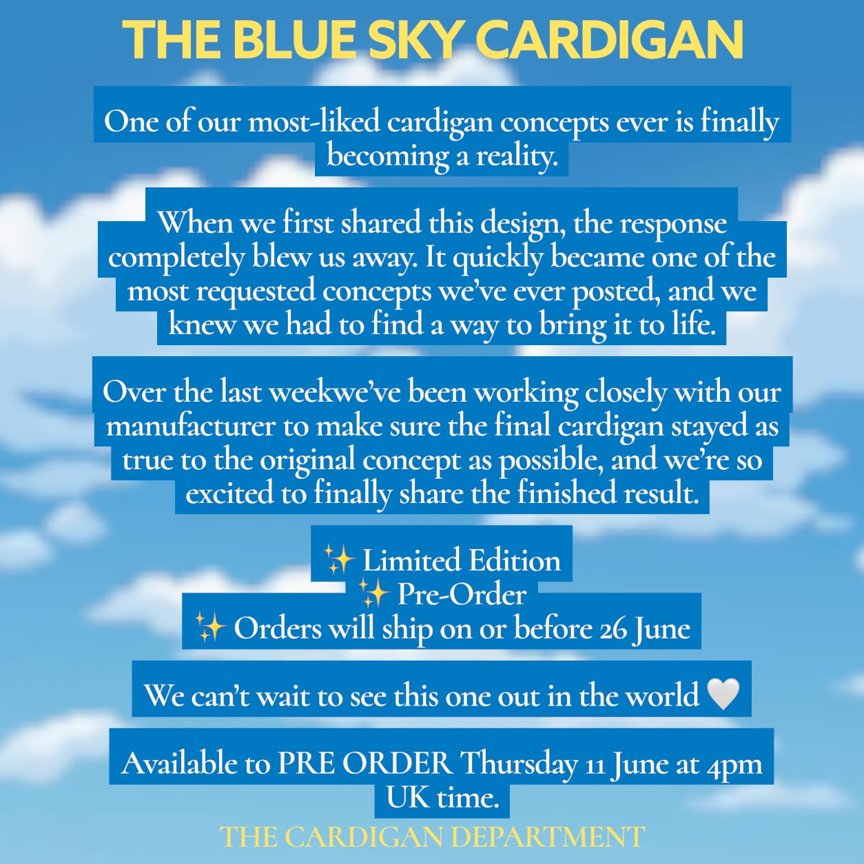 LIMITED EDITION: The Blue Sky Cardigan
