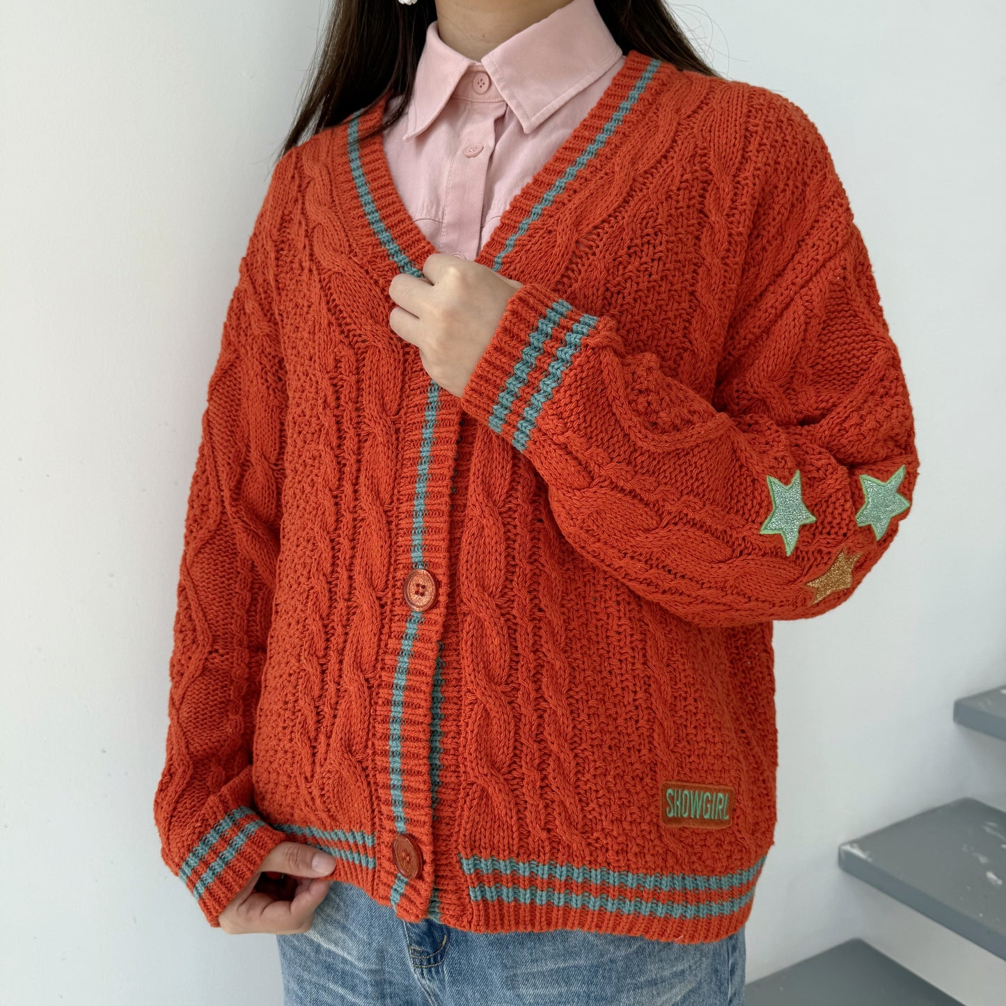 SHOWGIRL Star Cable Knit Cardigan: Orange ❤️‍🔥✨