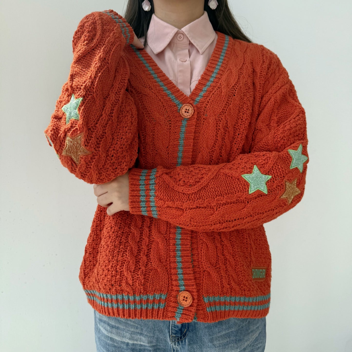 SHOWGIRL Star Cable Knit Cardigan: Orange ❤️‍🔥✨