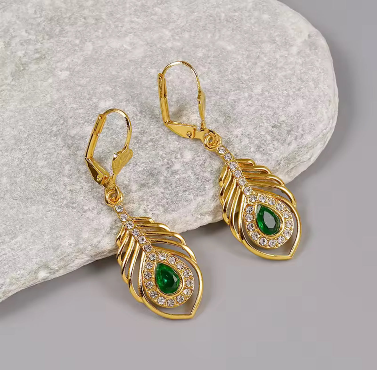 Peacock Feather Drop Earrings