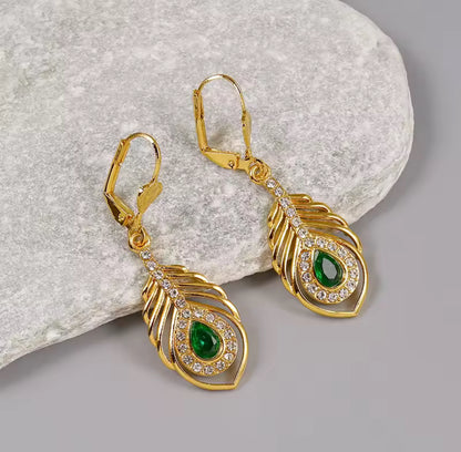 Peacock Feather Drop Earrings