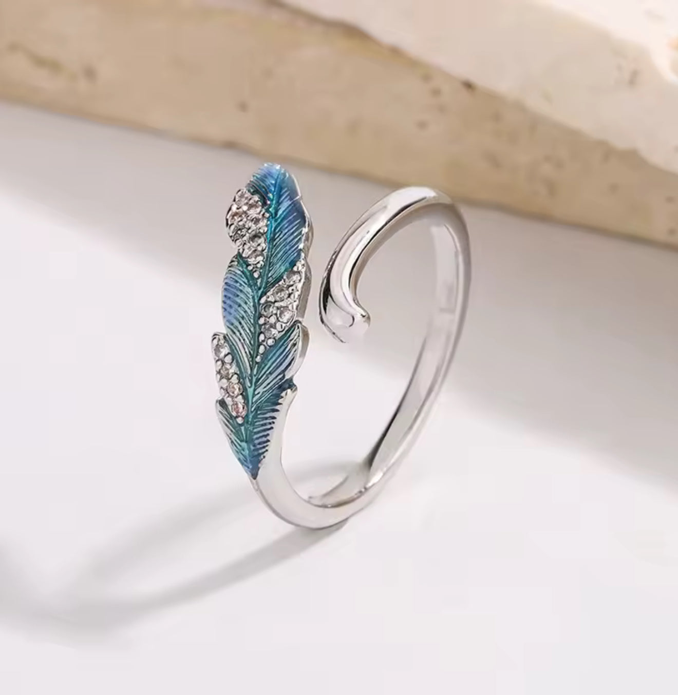 Teal Feather Ring