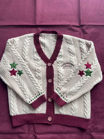 Maroon Christmas Tree Farm Cardigan